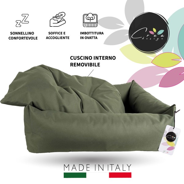 CREA Bed - Cuccia per cani e gatti idrorepellente resistente ai graffi, realizzata a mano in Italia. (VERDE OLIVA) Crea 39,90 €